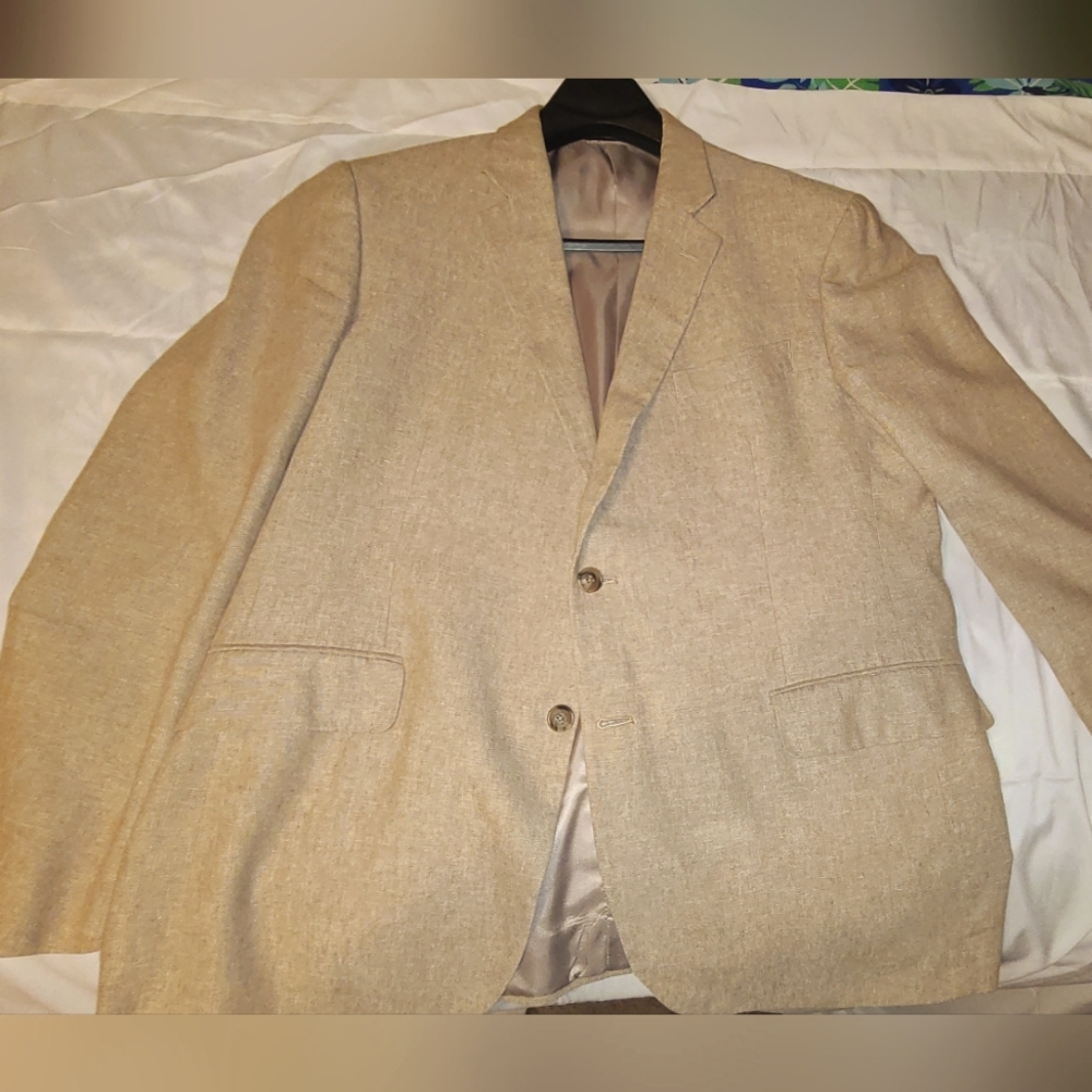 STAFFORD Tan Linen / Cotton Blend Classic Fit 2 Button Sport Coat Size 44R